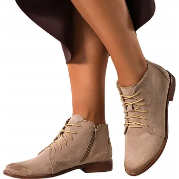 Dámské tenisky KOTNÍKOVÉ BOTY Béžové KOŽENÉ Dámské POHODLNÉ Ozdobné Výřezy ŠNĚROVACÍ vel. 40