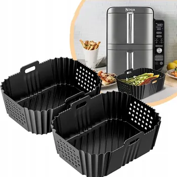Obraz 2 ks Silikonová Organizér do horkovzdušné fritézy (Airfryer) černá 19x14 cm, pro Ninja Double Stack