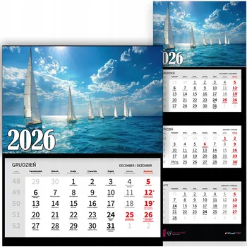 Kalendář TRÓJDÍLNÝ NÁSTĚNNÝ KALENDÁŘ NA ROK 2026 - KRAJINA, PŘÍRODA, LODĚ, MOŘE - VZOR