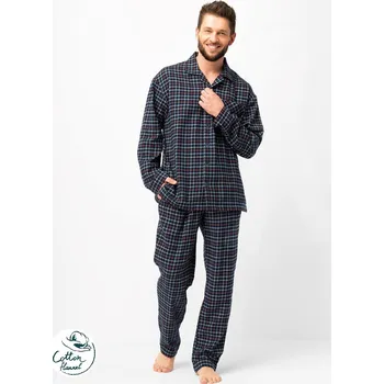 Pánské pyžamo Pánské pyžamo Key- flanelový kostkovaný s límcem, tmavě modrá XXL i384_73533633