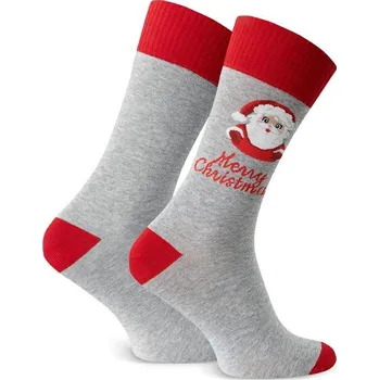 Pánské ponožky Šedo-červené pánské vánoční ponožky Art.136 KM167, GRAY MELANGE Velikost: 44/46