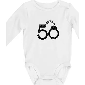 Kojenecké oblečení Narozeninové tričko pro policajta - pouta 50 - Body kojenecké s dlouhým rukávem - Dlouhý r. do 3 měs ( Bílá )