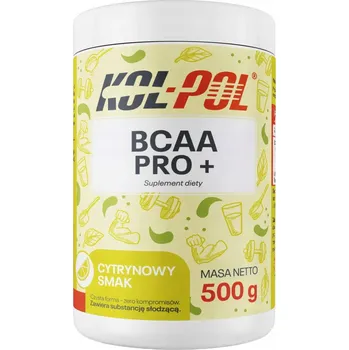 Aminokyselina BCAA Prášek Citron 500g BCAA Pro + Taurin L-Glutamin Suplement Kol-pol 500 g citronová příchuť