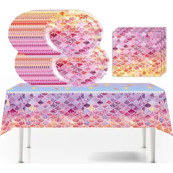 Party nádobí Jednorázové nádobí na párty, talíře, ubrousky, ubrus 41 Ks mořská panna