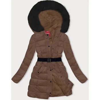 Dámská bunda Hnědá dámská péřová bunda s kožešinovou podšívkou a kapucí, odstíny hnědé XXL (44) i392_22565-48