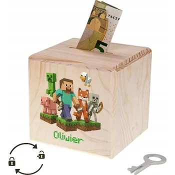 Pokladnička PRVNÍ POKLADNIČKA s potiskem Minecraft DÁREK Na Křtiny Narozeniny JMÉNO