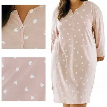 Dámská noční košile Košile Taro noční košile noční pudrová růžová s dlouhým rukávem pod kolena velikost 3XL