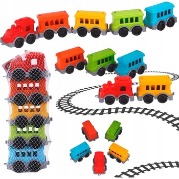 Vláček a vláčkodráha Vláček + 4 ks barevných vagónů v síťce