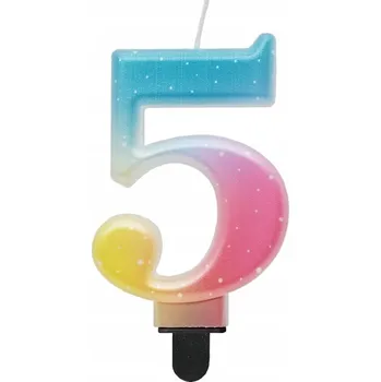 Dortová svíčka ČÍSLICE SVÍČKA Ozdoba na dort K NAROZENINÁM číslo 5 BAREVNÁ pastelová OMBRE