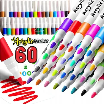 Akrylové fixy voděodolné 60 ks, sada více barev