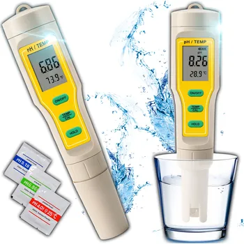 MĚŘIČ PH METR TESTER KYSELOSTI VODY ATC + 3 PUFRY + TEPLOMĚR