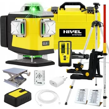 Měřící laser Zelený křížový laser 4x360° se sklonoměrem Nivel System CL5G + stativ + lať + senzor