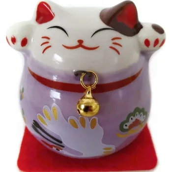 Kočka štěstí Maneki Neko rolnička / růžová keramika
