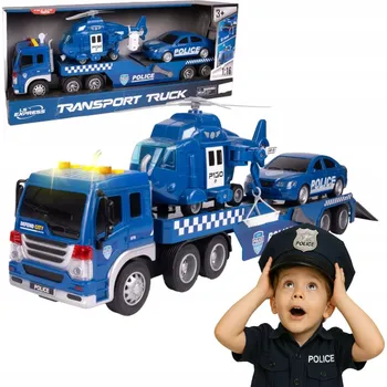 autíčko AUTOPŘEPRAVNÍK POLICEJNÍ ODTAHOVKA AUTO 1:16 SVĚTLO ZVUK POHYBLIVÉ PRVKY HELIKOPTÉRA AUTO