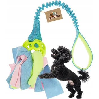 Hračka pro psa Přetahovadlo pro psa Wesoły Pupil PŘETAHOVADLO PRO PSA hračka dla SZCZENIAKA S AMORTIZÉREM a AŽUROVÝM míčkem