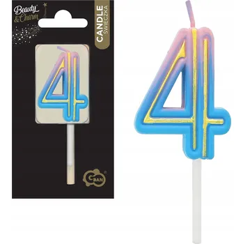 Dortová svíčka Dortová svíčka k narozeninám číslice 4 GRADIENT růžovo-světle modrá KRÁSNÁ a EFEKTNÍ