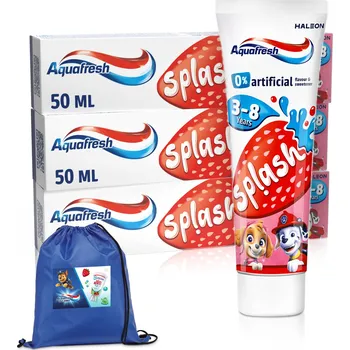 zubní pasta Aquafresh Splash Zubní Pasta s Fluoridem pro Děti 3-8 let 3x50ml + Dárek