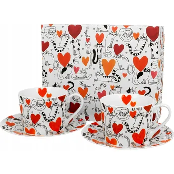 Šálky s podšálky KOČKY A SRDCE porcelán Bone China DUO - 2 x 230 ml