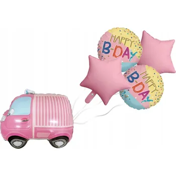 Balónek Sada fóliových balónků Růžové auto Narozeninová oslava 5 ks