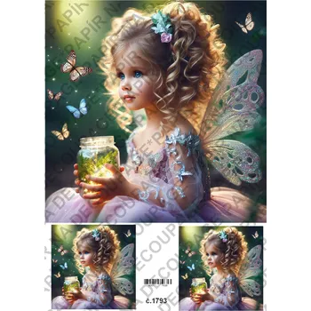 Umělecký papír Rýžový a soft papír na decoupage - Víla světluška - KB01793 Materiál: Rýžový papír, Rozměr: A4