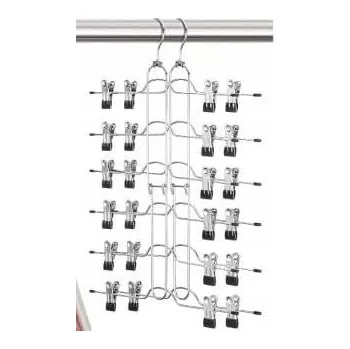Věšák Věšák na kalhoty a sukně s klipem, kovový, skládací, 6 úrovní, 2 ks