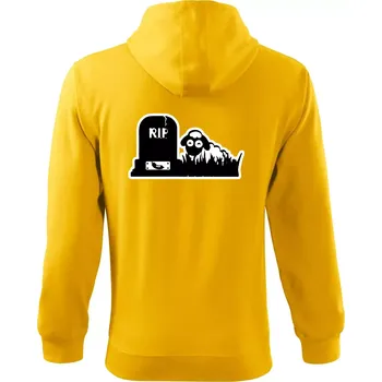 Pánská mikina RIP - Náhrobek - Jitrnice - Ovečka - Mikina s kapucí na zip trendy zipper - XL ( Žlutá )
