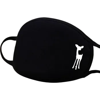 Karnevalová maska Černá unisex zimní bavlněná poloobličejová maska na ústa s kresleným vzorem srnky teplá zahušťovací proti prachu ochranná respirační maska
