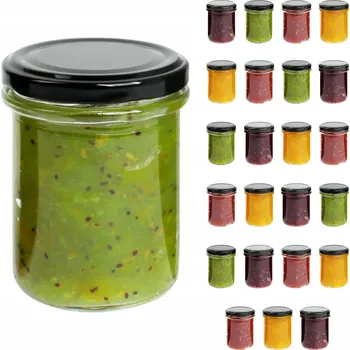 Sklenice Na zavařeniny Zavařovací Sklenička 200 Ml , medové dezerty, zavařovací sklenice na džem s černým šroubovací víčko 24 ks