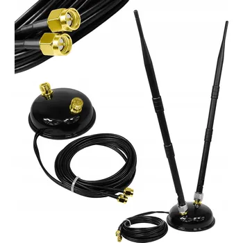 WiFi anténa Duální anténa MIMO LTE 3G 4G 5G 10 dBi 2m SMA s magnetickou základnou