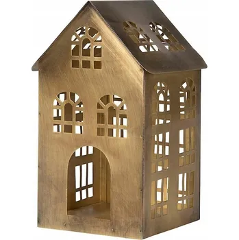 Obraz LANTERNA DOMEČEK KOVOVÝ ZLATÝ LOFT NA ČAJOVOU SVÍČKU VÁNOČNÍ DO DOMU 21cm