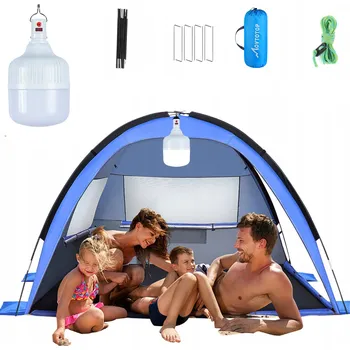 Stan Cestovní plážový stan se sluneční clonou a dobíjecí kempingovou svítilnou