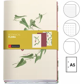 Miquelrius poznámkový deníček - Botanical Flora - sada 3 ks, A5, 80 g, měkký karton, 32 listů, čistý, linka, tečky, mix motivů