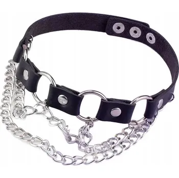 Náhrdelník Černý kožený choker s řetízky