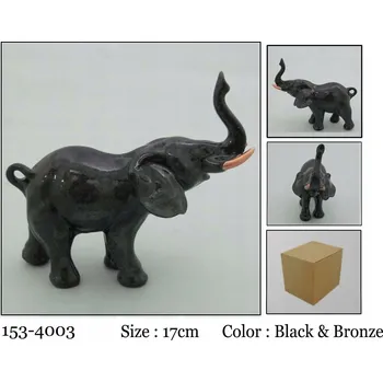 Obraz Keramická figurka slon , černá a hnědá, pro štěstí, jako dárek , 17 cm