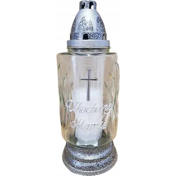 Svíčka Hřbitovní Svíčka skleněná stříbrná s věnováním ,,Milované babičce"