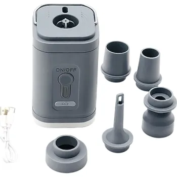 Bezdrátový vzduchový kompresor 8,35 x 9,45 cm s LED svítilnou 3 režimy 5 nástavců USB nabíjení Přenosná pumpa na kolo auto míč šedá