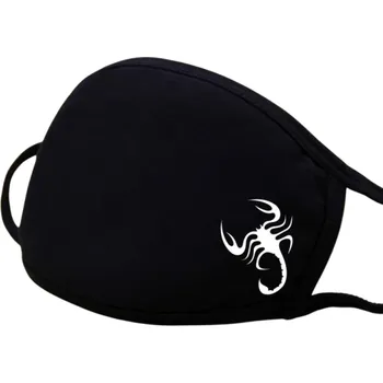 Karnevalová maska Černá unisex zimní bavlněná poloobličejová maska s kresleným vzorem štíra teplá zahušťovací proti prachu ochranná respirační maska