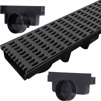 Odvodňovací žlab Lineární odtok do garáže 5m Rošt GRID Grafit PVC 63x131mm B125 do 12,5 tun