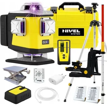 Měřící laser NIVEL SYSTEM CL5V FIALOVÝ KŘÍŽOVÝ LASER 30m 4x360° SENZOR STATIV LATA