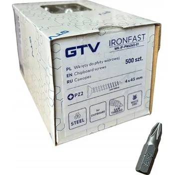 Vrut Šrouby do dřeva a dřevotřísky GTV 4x35 mm, pozink, 500 ks + bit PZ2