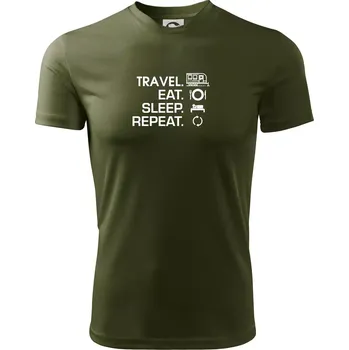 Pánské tričko Eat sleep travel - Velký přívěs - Pánské triko Fantasy sportovní (dresovina) - XL ( Military )