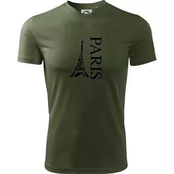 Pánské tričko Paris nápis Eiffelovka na výšku - Pánské triko Fantasy sportovní (dresovina) - XL ( Khaki )