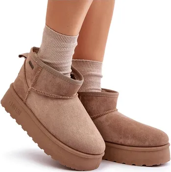 Dámská zimní obuv NÍZKÉ ZATEPLENÉ SNĚHULE NA PLATFORMĚ BIG STAR OO274A100 BÉŽOVÉ 38