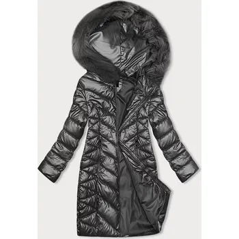 Dámská cargo bunda Dámská zimní prošívaná bunda grafitová s kapucí a kožešinou, XL i10_P72679_2:93_