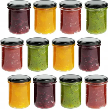 Sklenice Džemy Zavařovací Sklenička 200 Ml s medem na zavařeniny , černé zavařovací sklenice šroubovací víčko 12 Ks