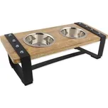 Misky Dog Fantasy nerez s dřevěným stojánkem, železná konstrukce 2x400ml