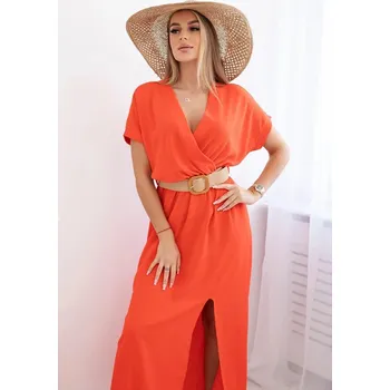 Dámské šaty Dámské dlouhé šaty s ozdobným páskem- tmavě oranžové, UNI i519_29552-U