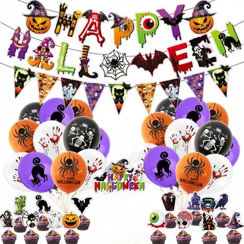Party dekorace Sada dekorací na Halloween párty: Banner, girlanda, balónky, ozdoby na dort