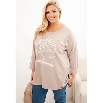 Dámská blůza Plus Size bavlněná s potiskem stromu béžová UNI