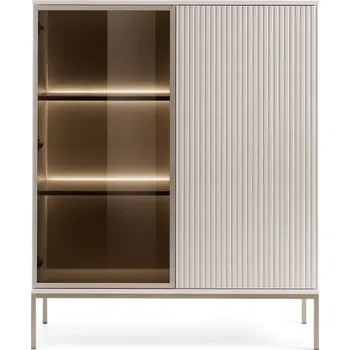 Komoda Komoda 103 cm kašmír s rýhovaným čelem a dvířky z sklo